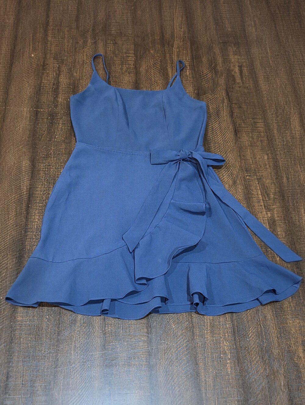 Square Neckline Dress with Waist Tie & Ruffled Hem